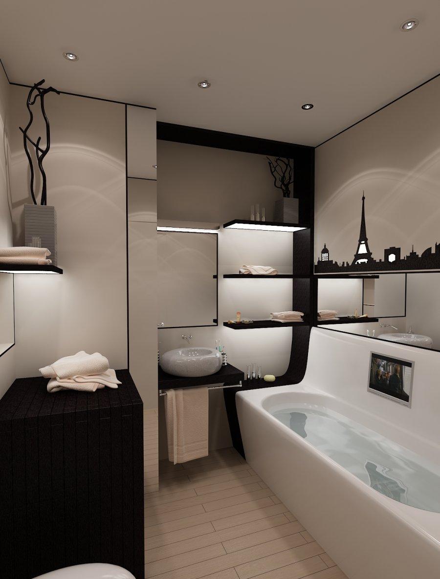 Черно-белый дизайн ванной
