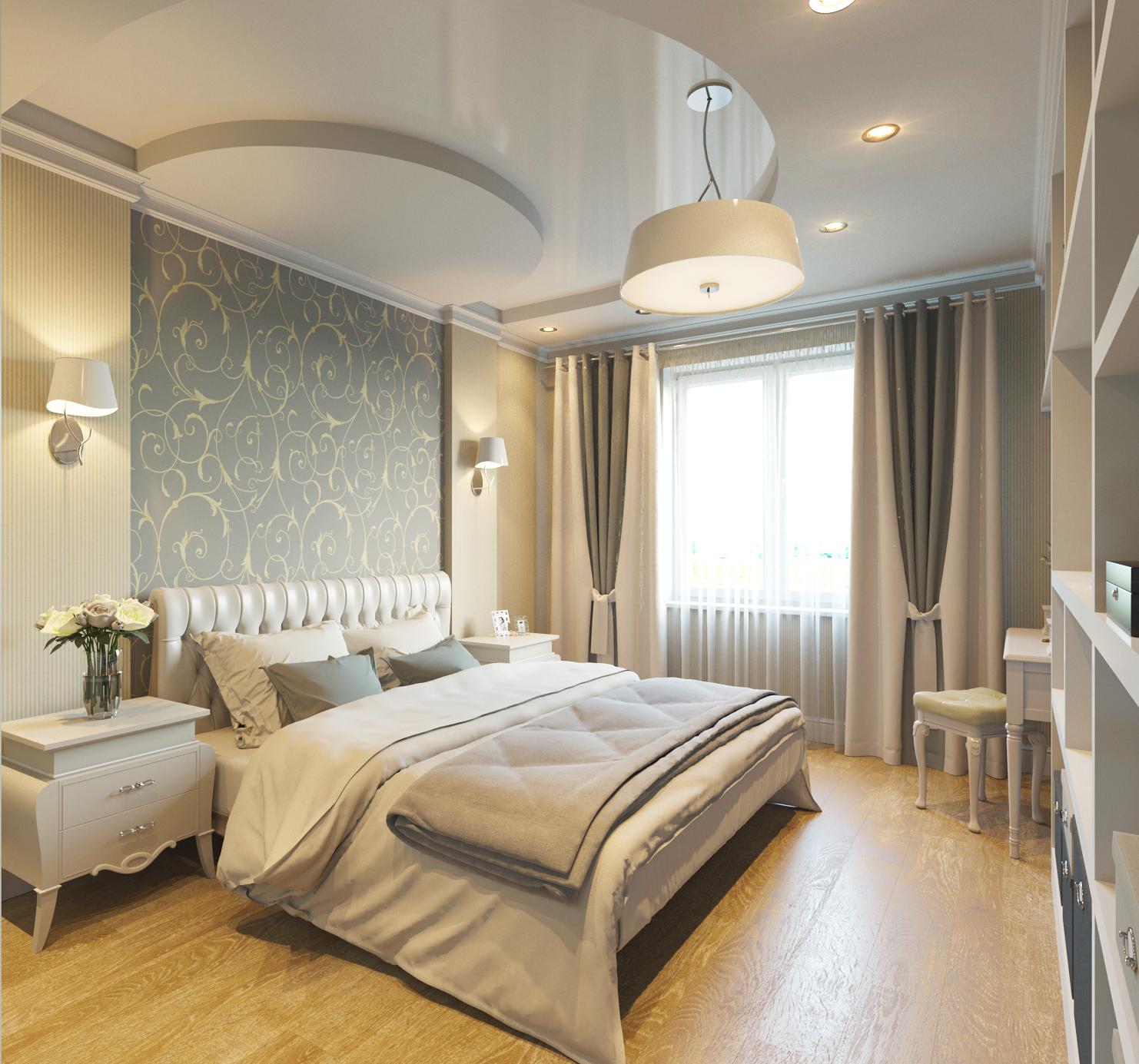 Серо-белая классическая спальня