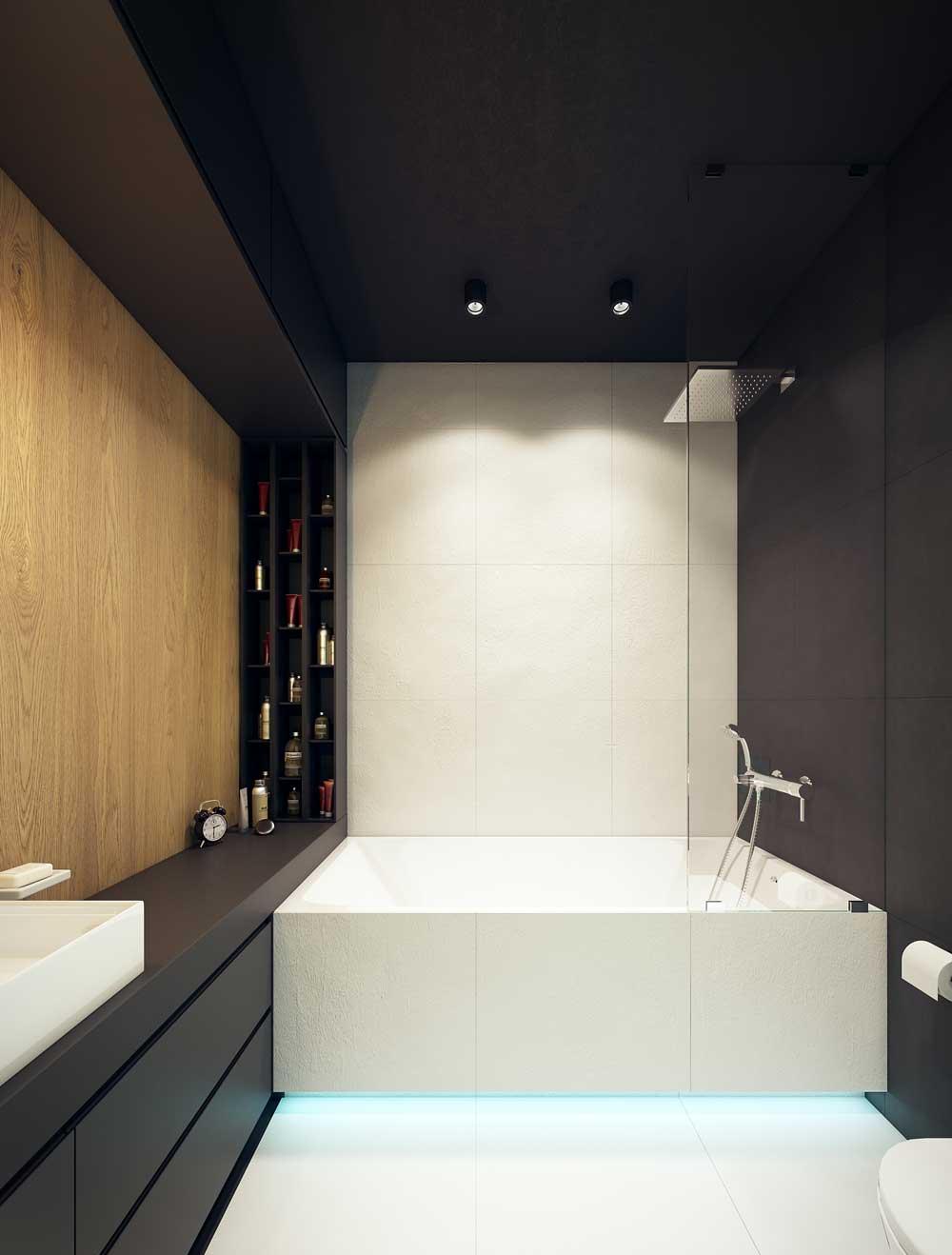 Черный, белый и коричневый цвета в интерьере ванной комнаты