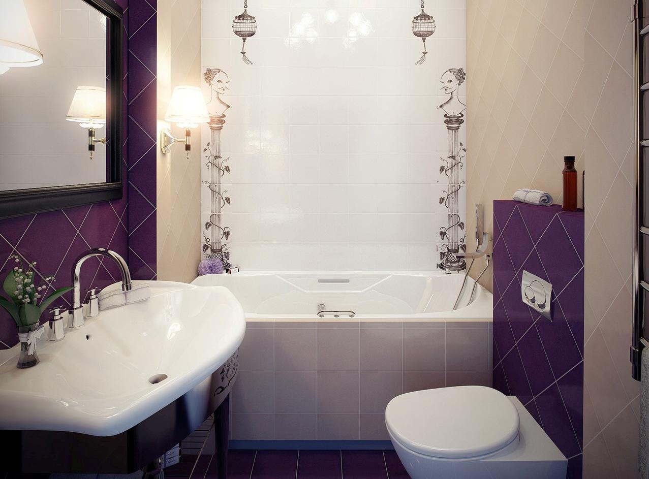 Фиолетово-белая уютная ванная