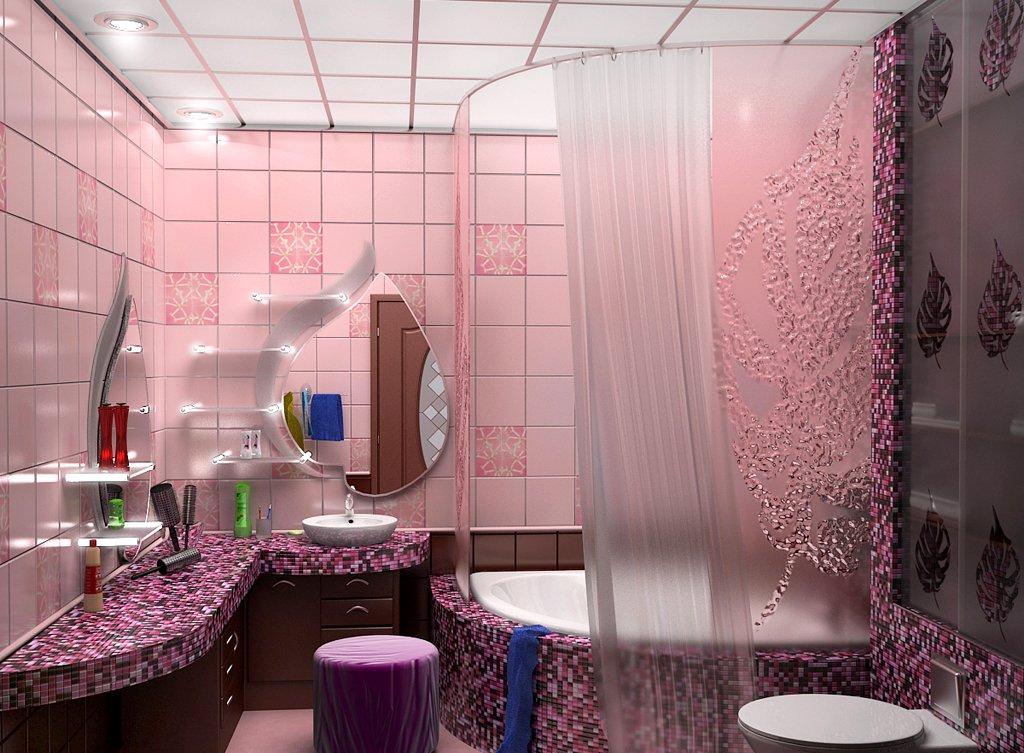 Розовый и сиреневый в ванной