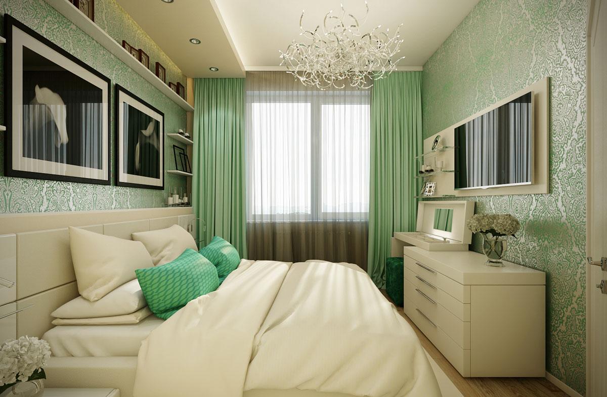 Бело-зеленая спальня