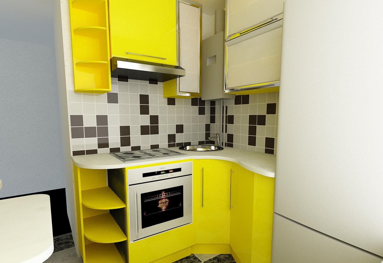 Желтая маленькая кухня 5 кв м