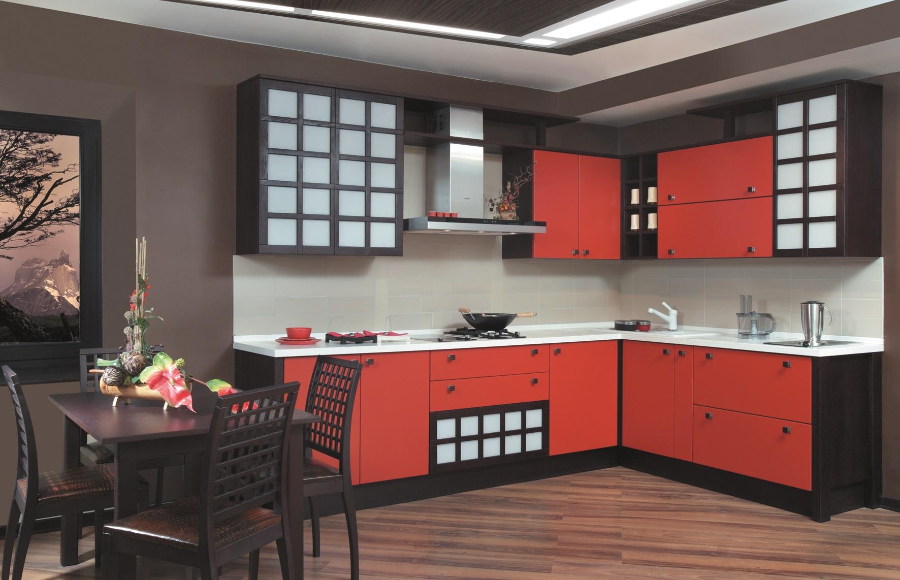 Красно-черная кухня в восточном стиле
