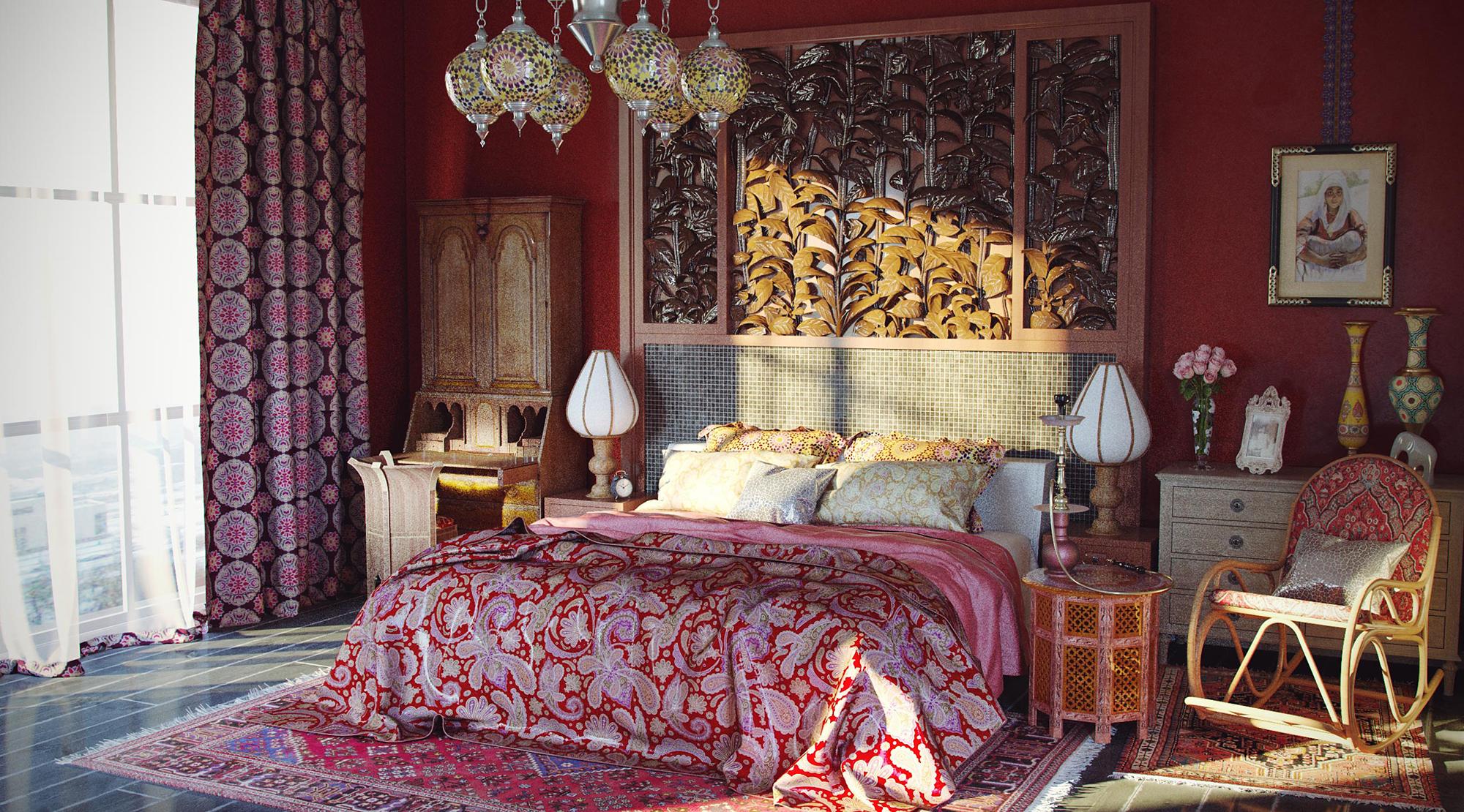 Красивая спальная комната в восточном стиле