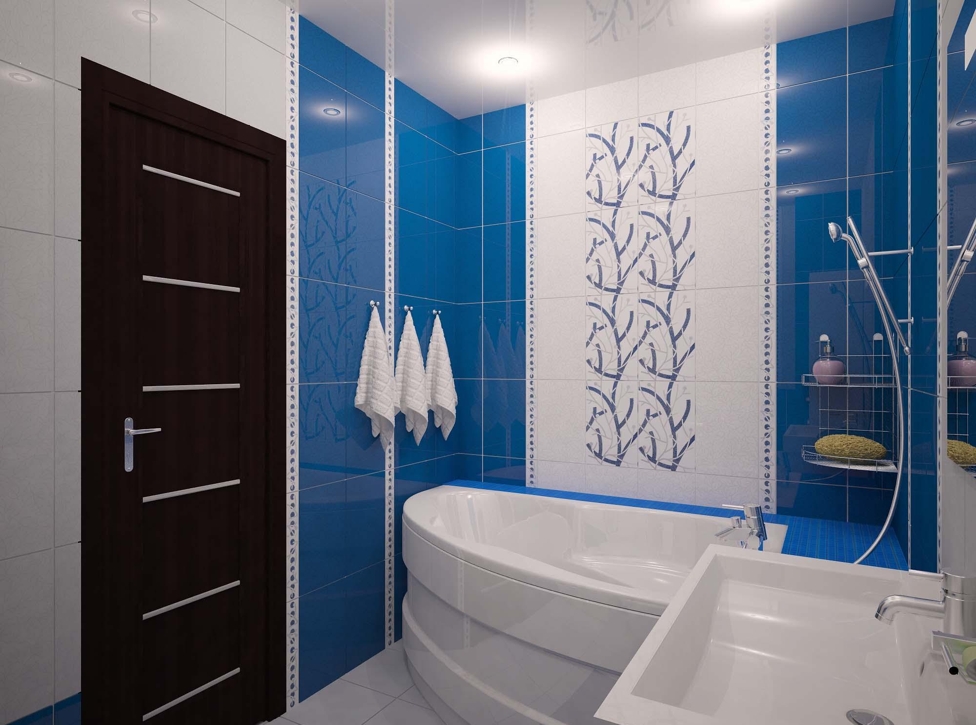 Бело-синий дизайн ванной