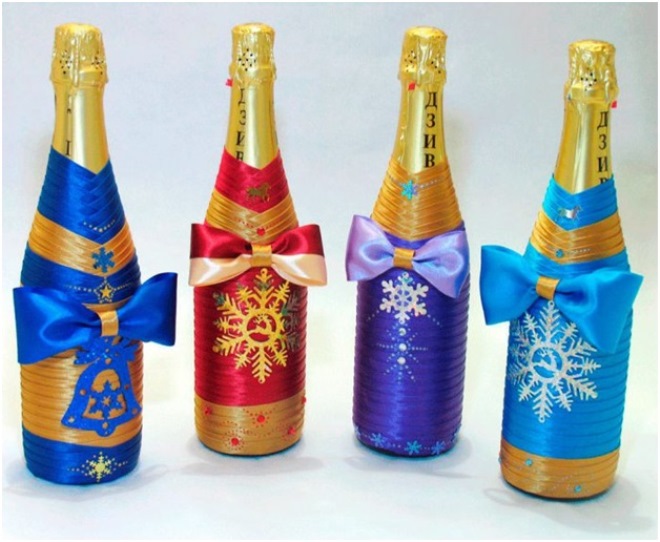 Декупаж новогодних бутылок шампанского
