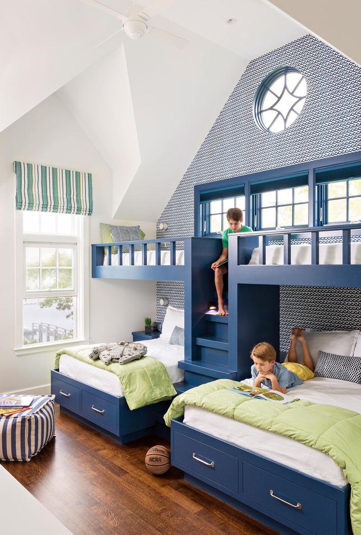 Двухъярусная детская кровать синяя