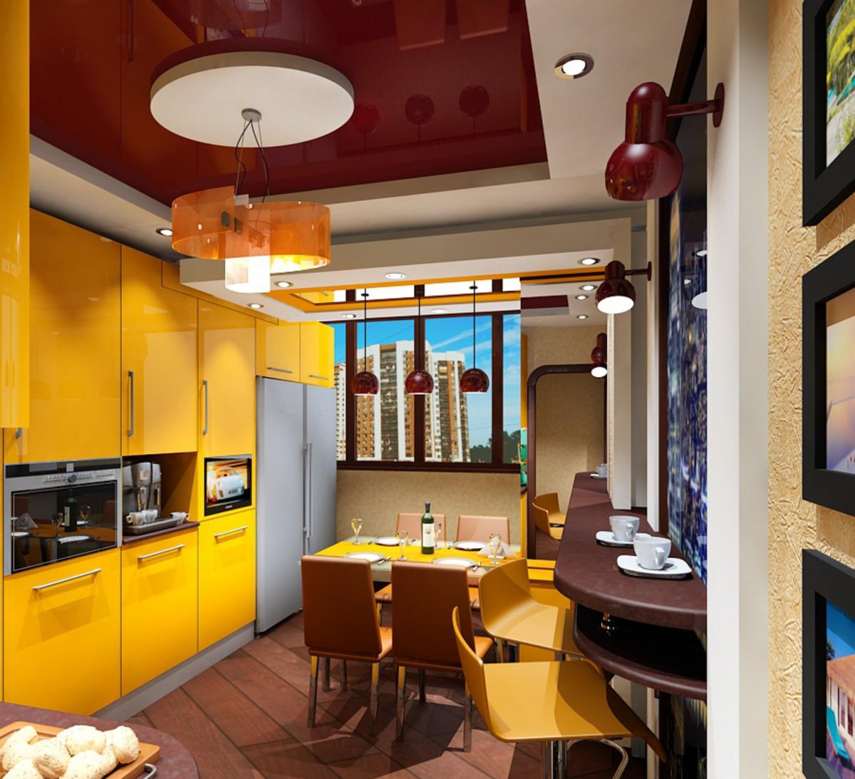 Желтый, коричневый и бежевый цвета в интерьере кухни