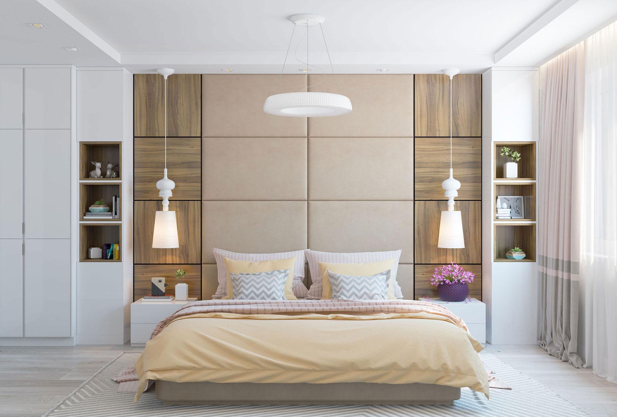 Коричнево-белая спальня в стиле минимализм
