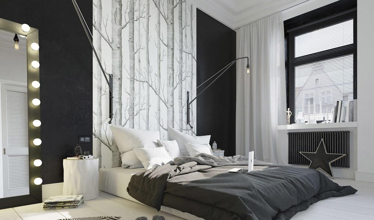 Черно-белая спальня в стиле поп-арт
