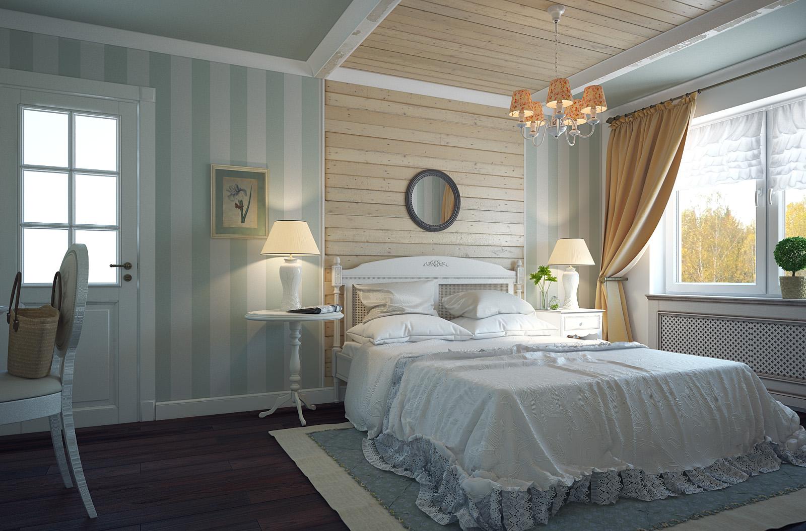 Бежево-голубая спальня в стиле французского кантри