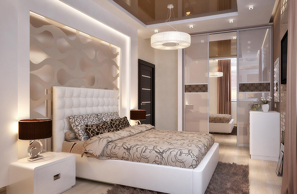 Бежево-белый дизайн спальни