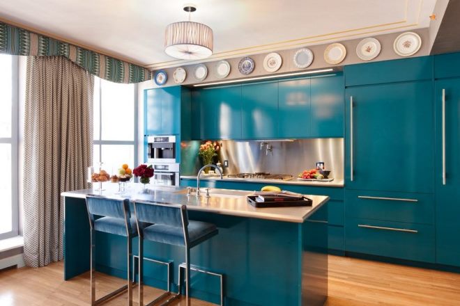 Дизайн и стилистика голубой кухни