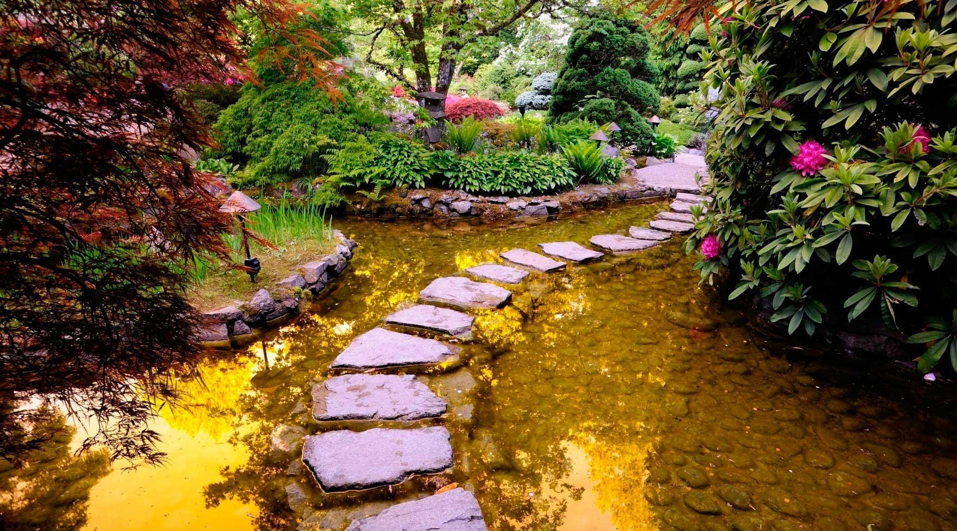 Каменная садовая дорожка через пруд