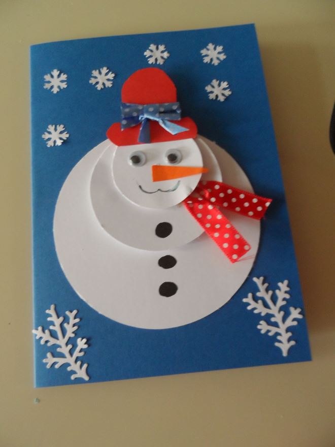 Снеговик из бумаги на открытку