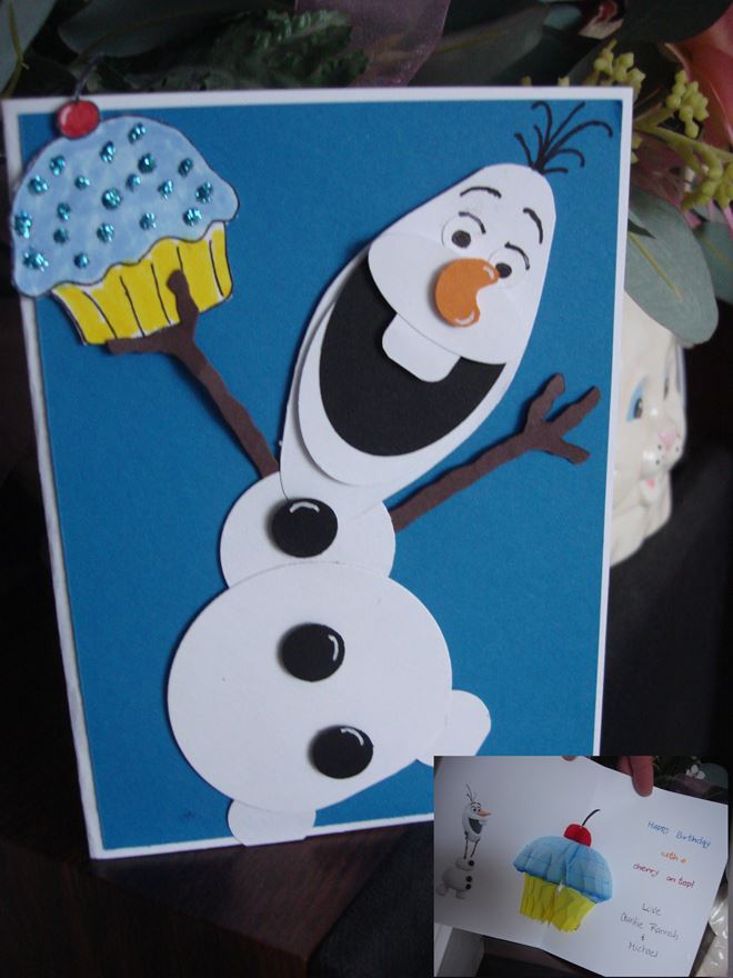 Снеговик из бумаги на открытку