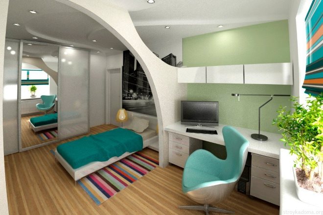 Дизайн комнаты с двумя детьми и родителями